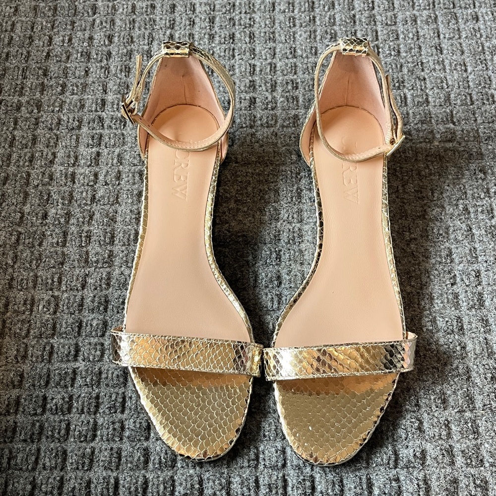 NWOT J.Crew Italian Snake- embossed Metallic Gold Leather Kitten Heels